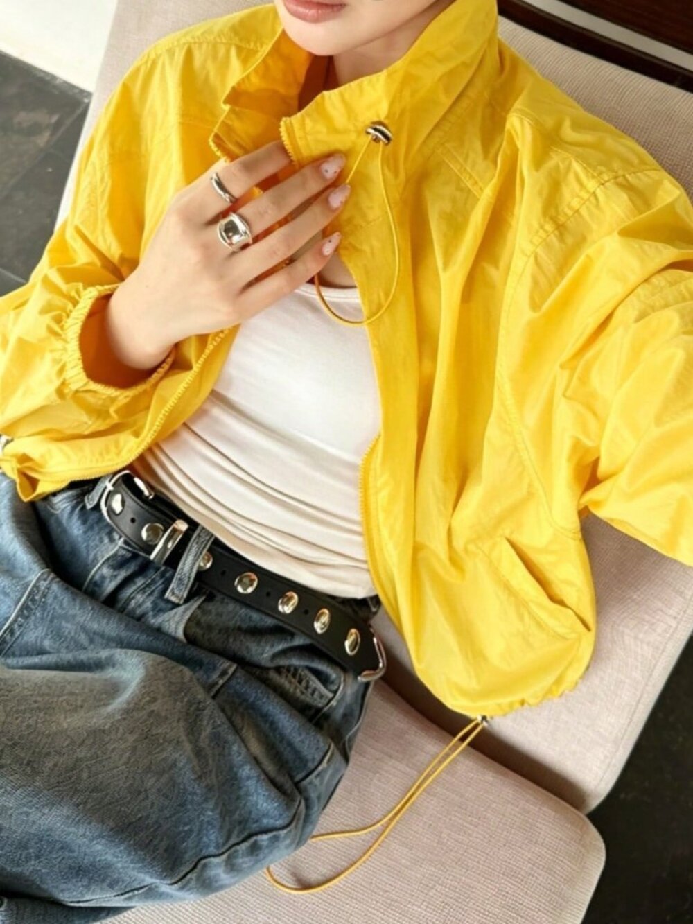 Yellow Casual Women's Loose Fit Short Zip Funnel Collar Lightweight Jacket - Picture 8 of 8